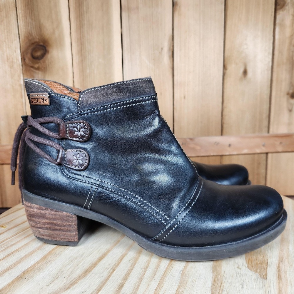Pikolinos Le Mans Boots Womens 7.5 38 Black Leather Ankle Zip Booties Casual - Picture 3 of 9